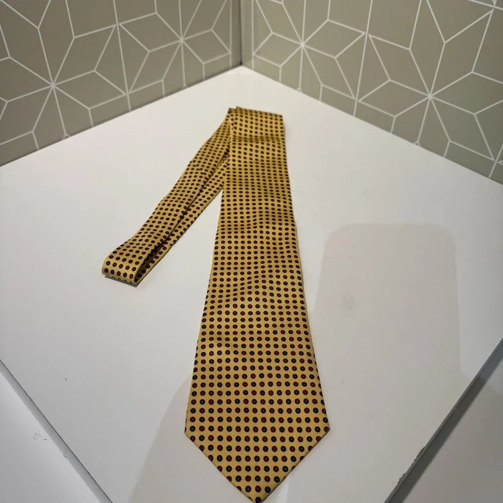 Vintage Polo Ralph Lauren‎ 100% Silk Tie Gold Purple Geometric Hand Made USA